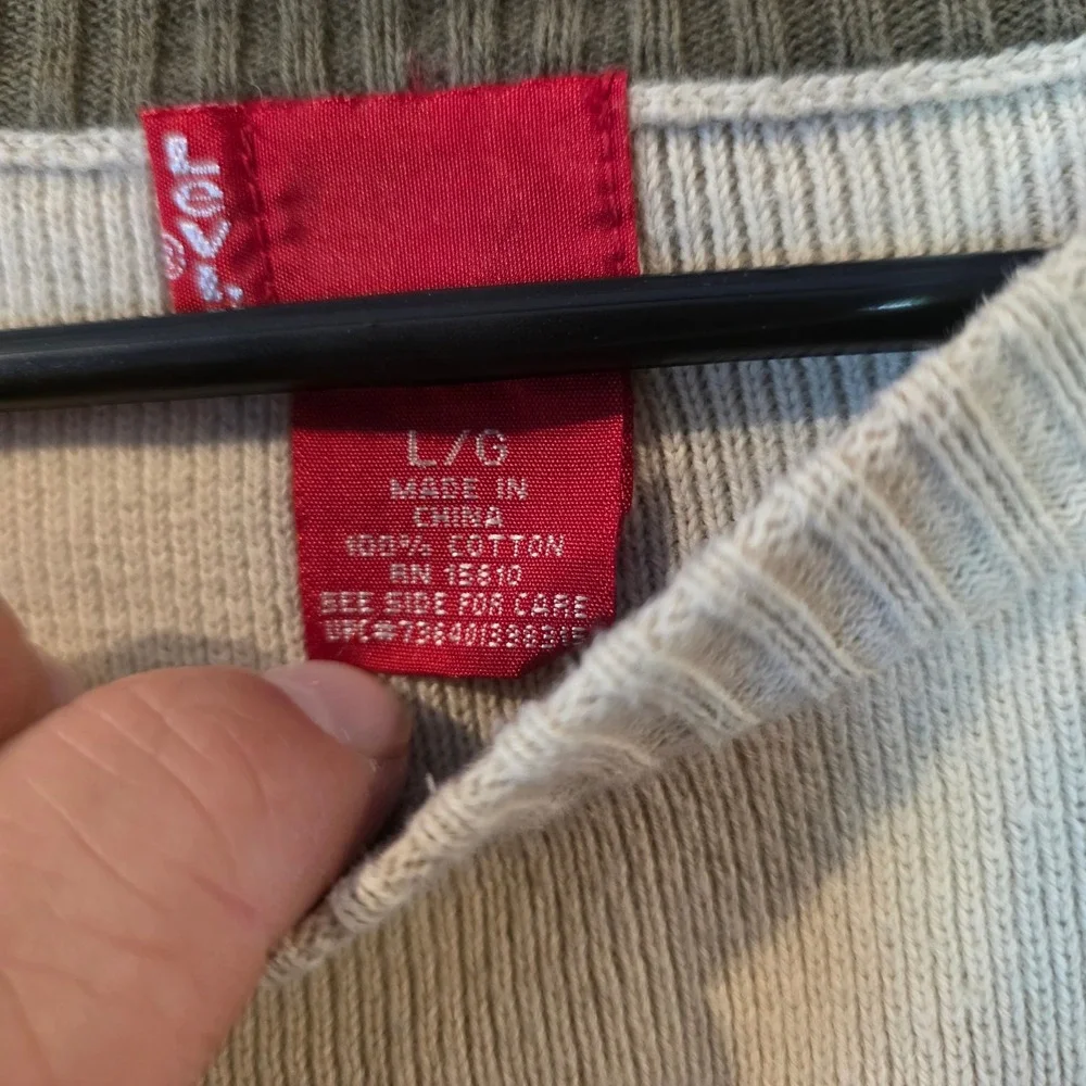 Levi's Sweater Mens Large Cream Good Cotton Ribbed Crewneck Long‎ Sleeve